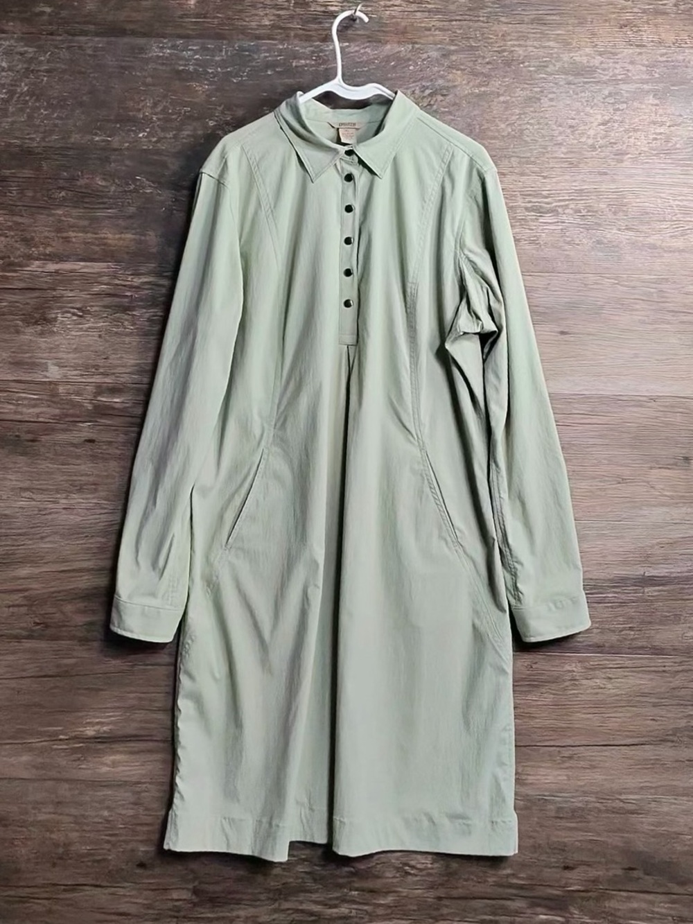 Duluth Trading Co Sage Green Midweight Trench Dress